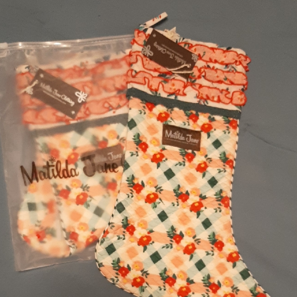 Matilda Jane Floral Plaid Ruffle Christmas  Stockings , New In Bag